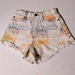 BDG Denim Shorts Women Sz 24 White (23"x3") Print Frayed Hem